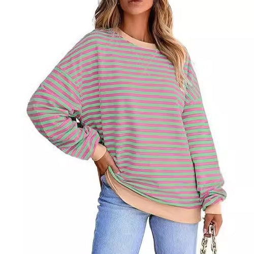Damen lässiger Sweater mit breiten Streifen WW