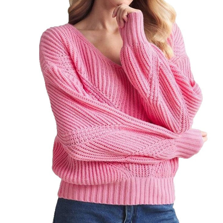 Damen Strickpullover mit V-Ausschnitt und strukturiertem Design WW