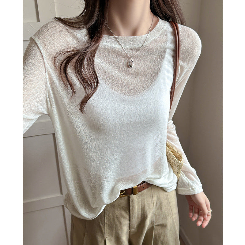 Damen transparentes Langarmshirt aus leichtem, luftdurchlässigem Material WW