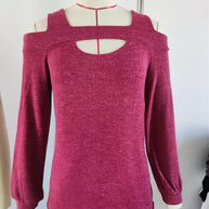 Damen lässiges Cold-Shoulder Sweatshirt mit tiefem Ausschnitt und Ballonärmeln WW