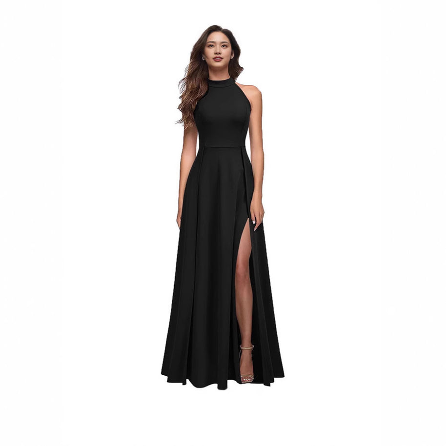 Damen Maxikleid mit hohem Kragen und seitlichem Schlitz WW
