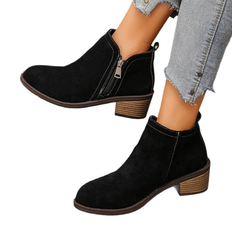 Damen Biker-Stiefeletten mit seitlichem Reißverschluss und modischer Struktur WW