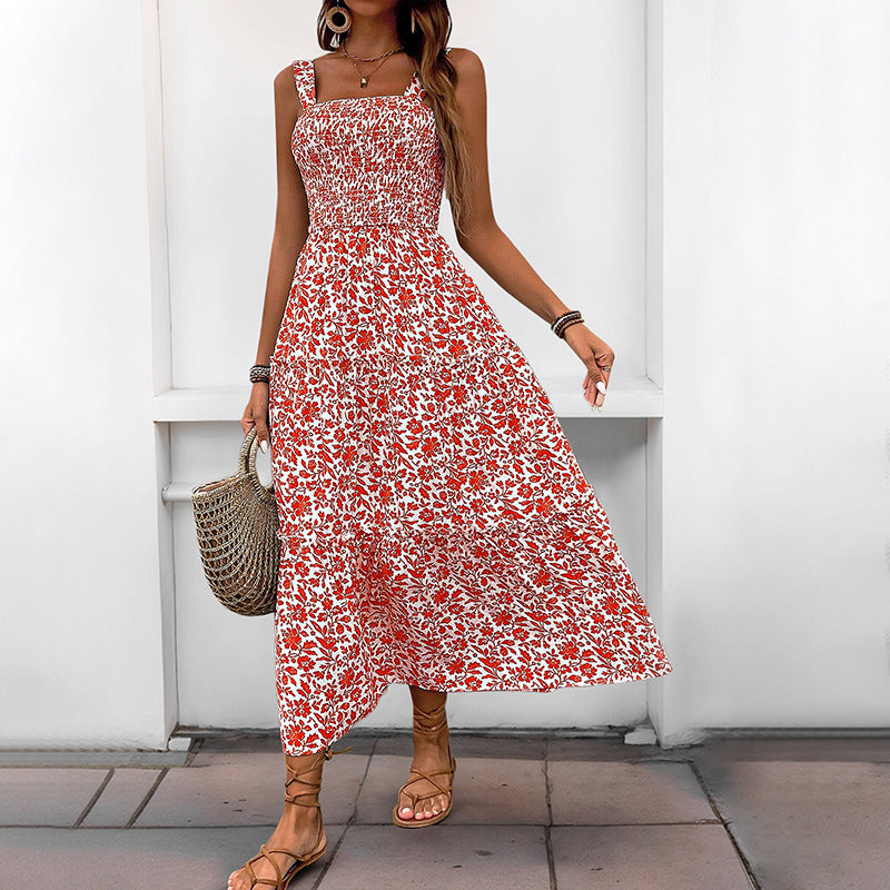 Damen Boho Maxikleid mit verstellbaren Trägern und floralem Design WW