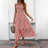 Damen Boho Maxikleid mit verstellbaren Trägern und floralem Design WW