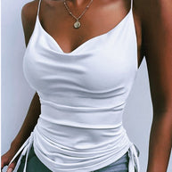 Damen Schicke Satin-Bluse mit tiefem V-Ausschnitt und Raffung WW