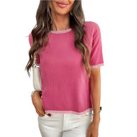 Damen schlichtes Kurzarmshirt mit feinen Kontraststreifen WW