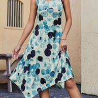 Damen asymmetrisches Freizeitkleid mit modernem Muster und fließendem Schnitt WW