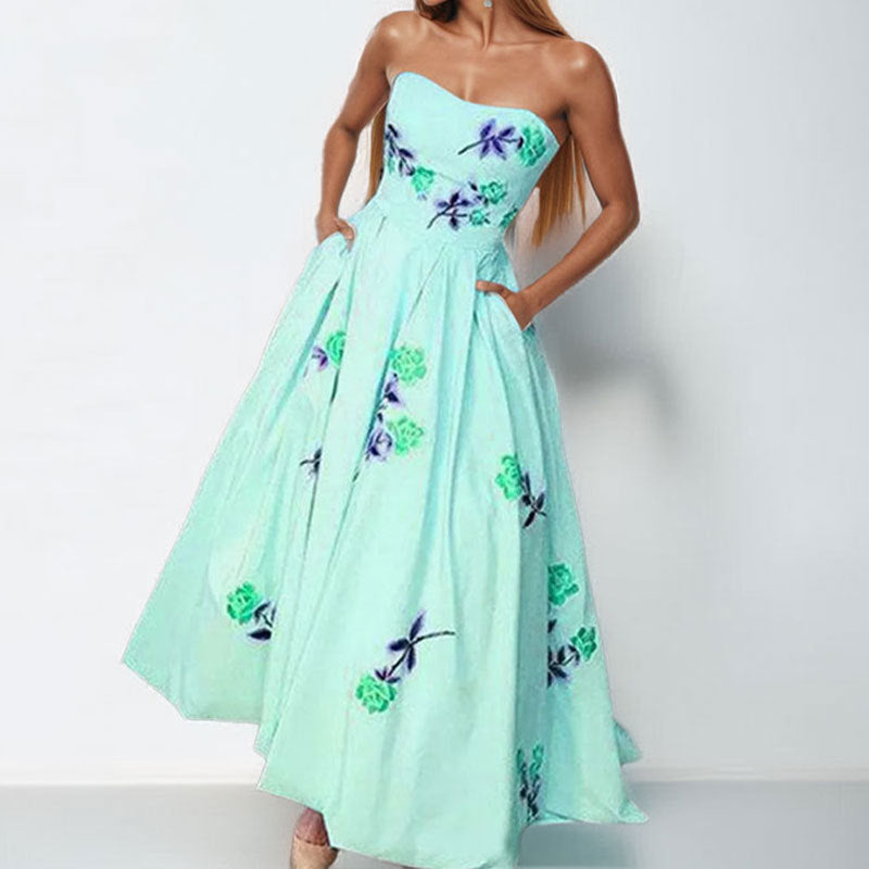 Damen Strapless Ballkleid mit eleganten Stickereien und weitem Rock W&W Mode