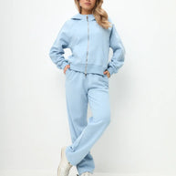 Damen sportliches Fleece-Hoodie-Set mit verschließbarem Reißverschluss WW