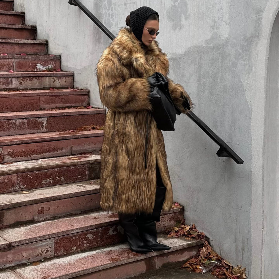 Damen Retro-Inspirierter Kunstpelzmantel WW