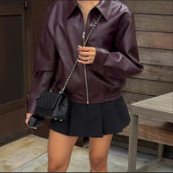 Damen Sportliche Lederjacke mit elastischem Bund WW