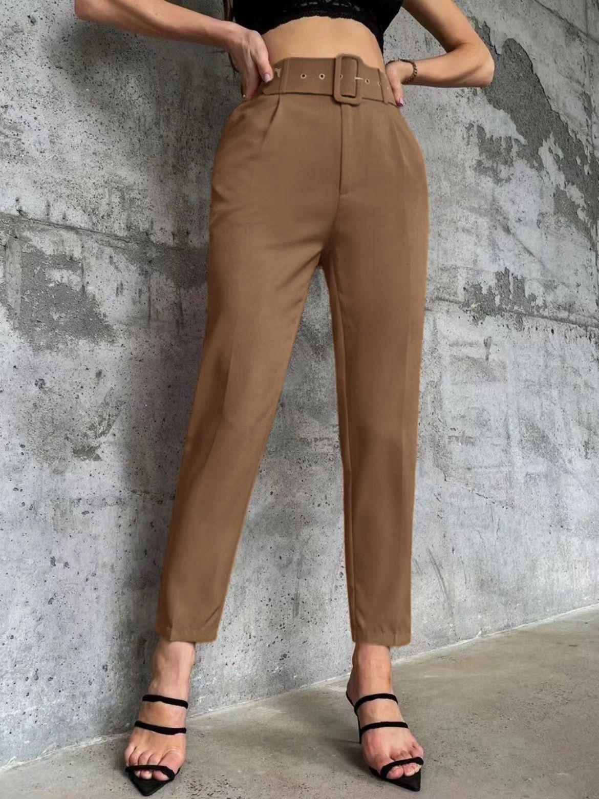 Damen weite Hochbundhose mit schickem Gürtel WW