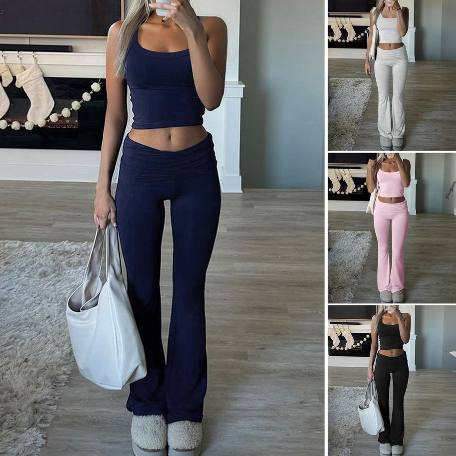 Damen Cropped-Top und Flared-Hosen Set WW