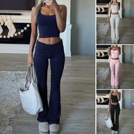 Damen Cropped-Top und Flared-Hosen Set WW