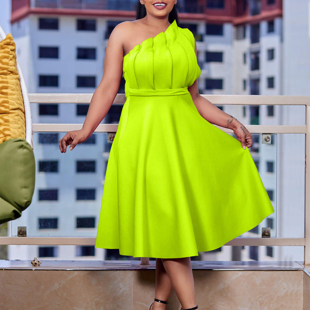Damen A-linien Kleid mit voluminösen Rüschen und elegantem Taillengürtel WW