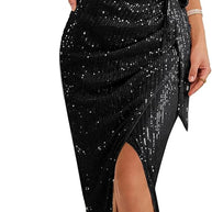 Damen asymmetrisches Abendkleid mit Pailletten und hohem Schlitz WW