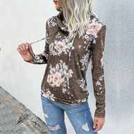 Damen Kapuzenpullover mit floralem Muster und modernem Rollkragen WW