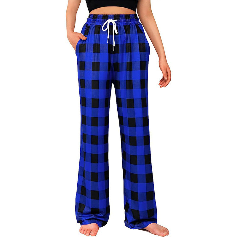 Damen Bequeme Karohose mit elastischem Bund und Seitentaschen WW