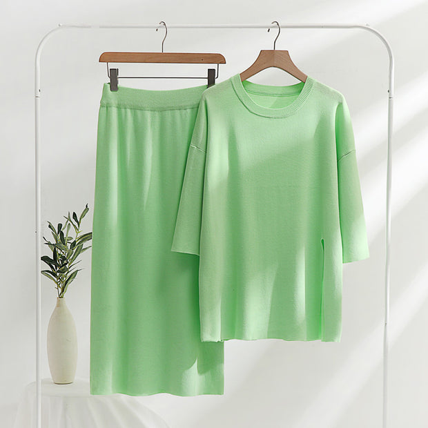 Damen stilvolles Strickset mit lässigem Schnitt und seitlichem Schlitz WW