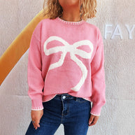 Damen Strickpullover mit verspieltem Schleifenmotiv und elegantem Abschluss WW