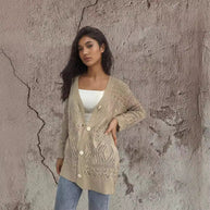 Damen Strickcardigan mit luftigen Mustern und Knopfdetails WW