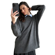 Damen Bequemer und eleganter Strickpullover mit seitlichem Schlitz WW