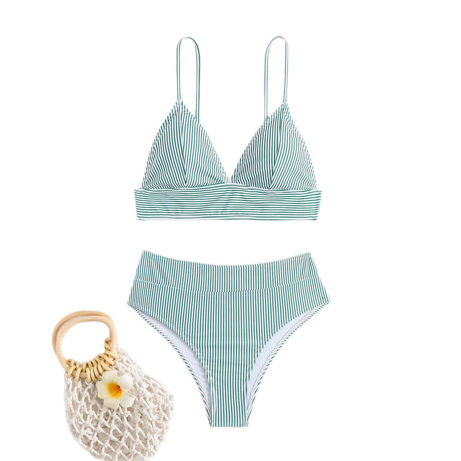 Damen Bikini-Set mit klassischem Streifenmuster und hohem Taillenschnitt WW