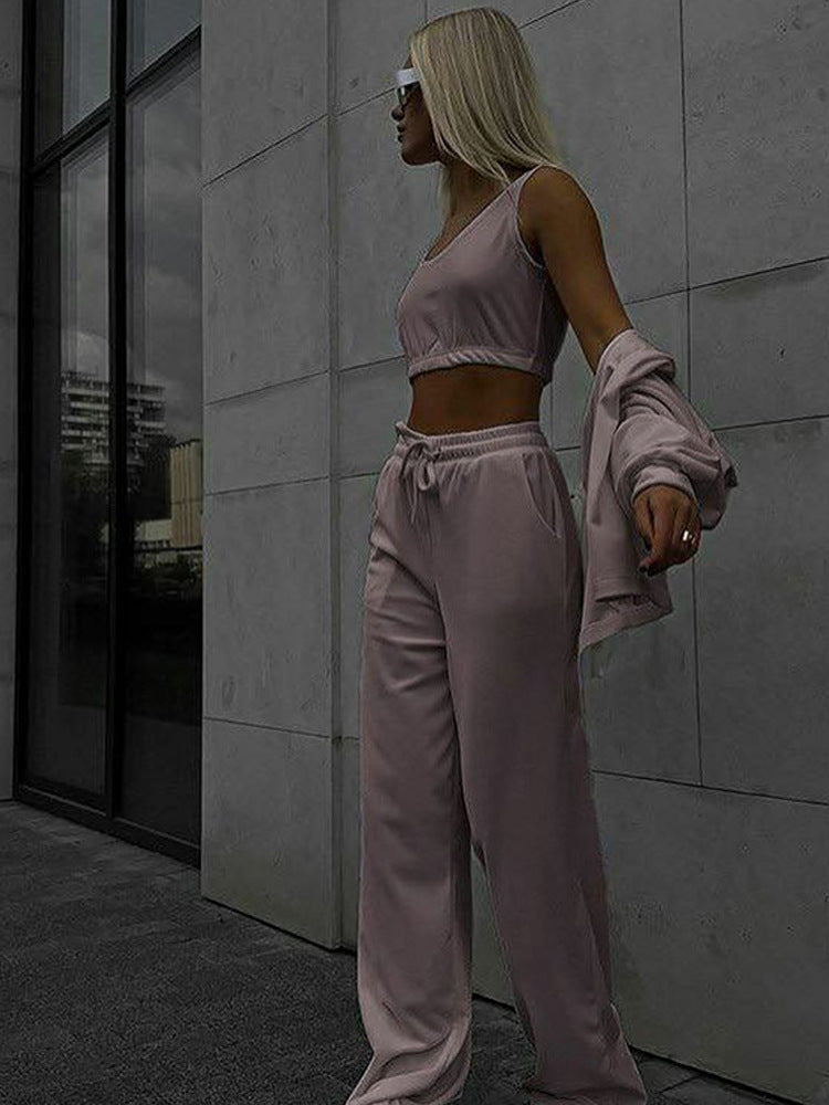 Damen sportliches Freizeit-Set mit cropped Top und weiter Hose WW
