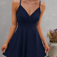 Damen sommerliches Trägerkleid mit V-Ausschnitt WW