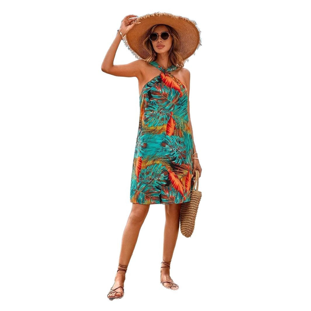 WW | Print Halter Strand Urlaub Fließendes Kleid