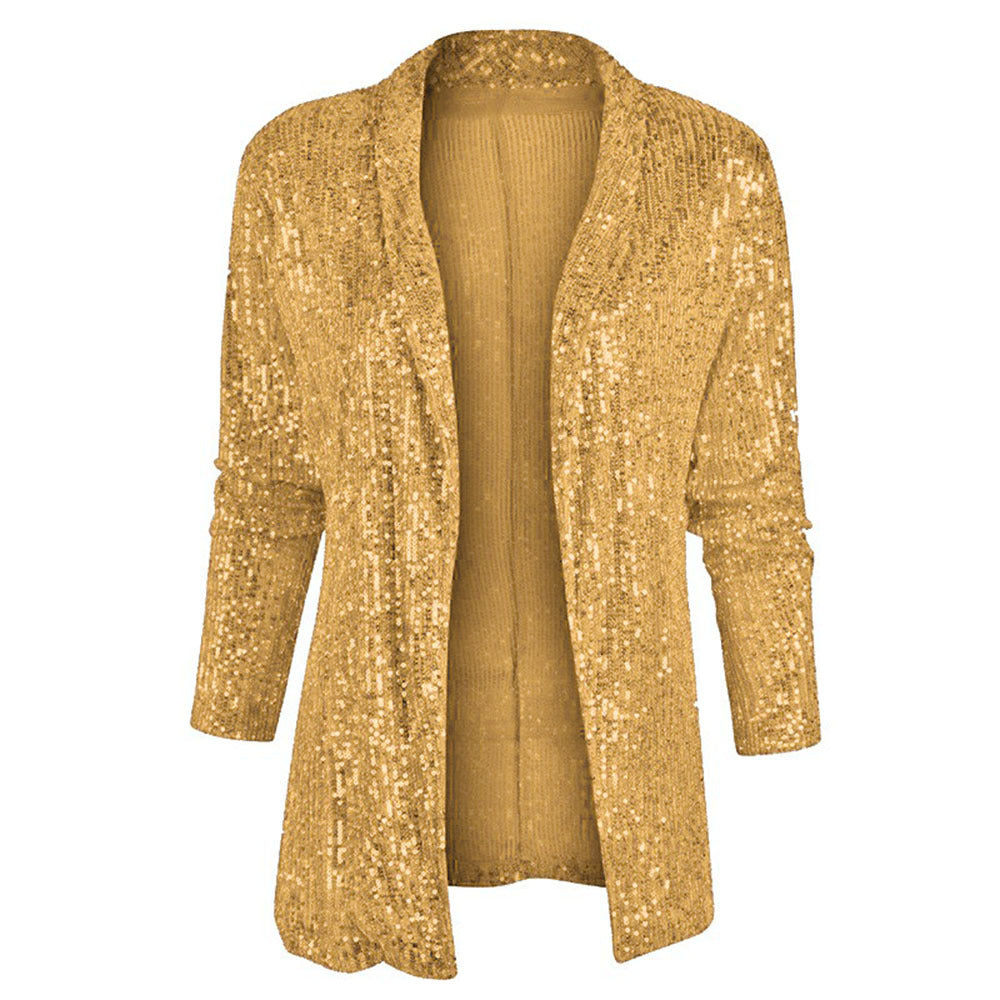 Damen Glitzernde Longjacke mit offenem Schnitt und 3/4-Ärmeln WW