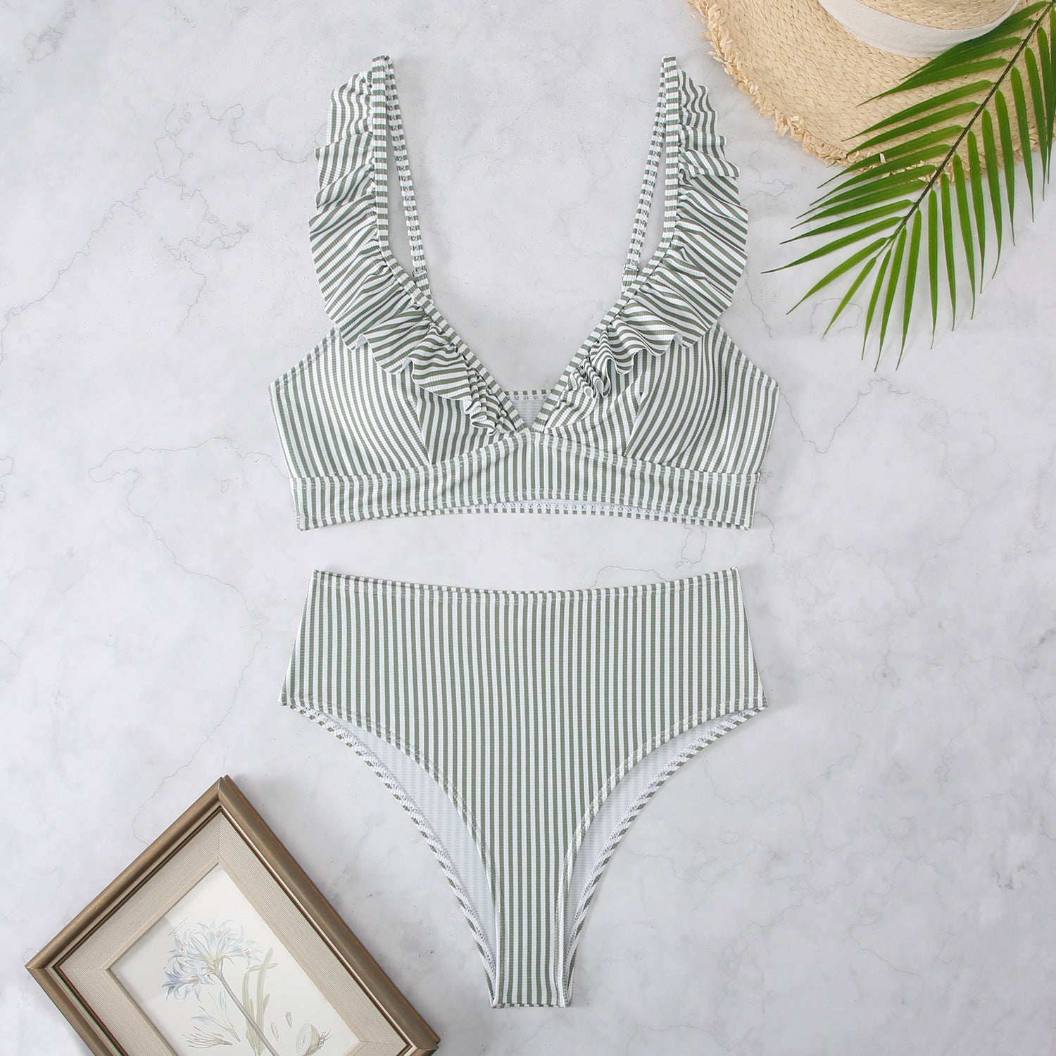 Damen Bikini-Set mit voluminösen Rüschen und hohem Taillenbund WW