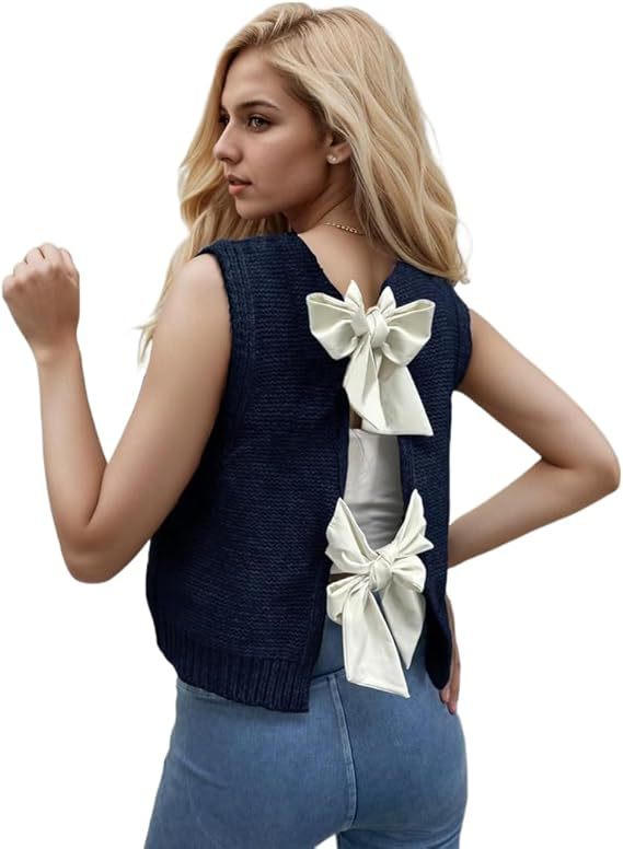 Damen Strickjacke mit dekorativem Rückendesign und Schleifendetails WW