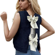 Damen Strickjacke mit dekorativem Rückendesign und Schleifendetails WW