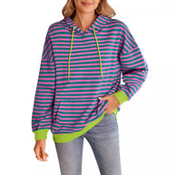 Damen gestreifter Kapuzenpullover mit stylischer Kängurutasche WW
