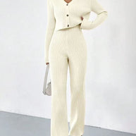 Damen Strick Set mit V-Ausschnitt und weitem Bein WW