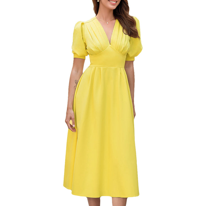 Damen Midi Kleid mit Puffärmeln W&W Mode