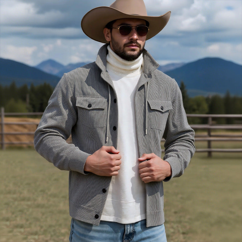 Herren lässige Strickjacke mit praktischen Brusttaschen und modernem Stehkragen WW