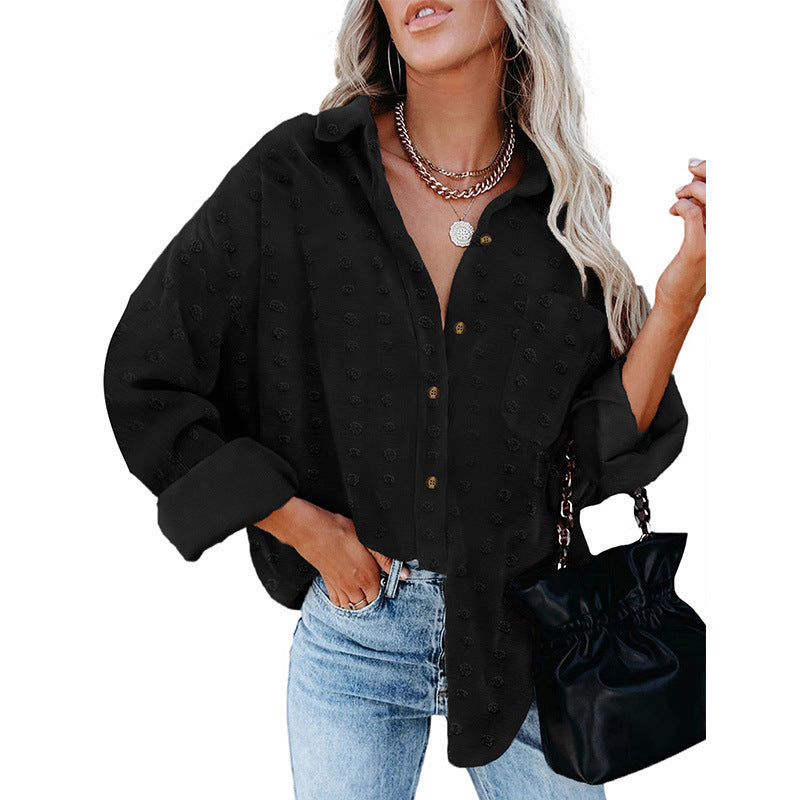 Damen Oversized Bluse mit strukturiertem Gewebe und elegantem Kragen WW