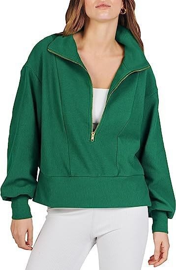 Damen Sportlicher Pullover mit Stehkragen und halbem Reißverschluss WW