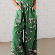 Damen Baumwoll-Overall mit floralem Druck und weiten Beinen WW