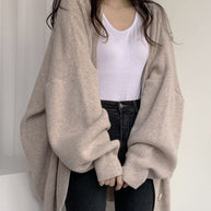 WW V-Ausschnitt einreihig lockerer Laternenärmel Strickcardigan