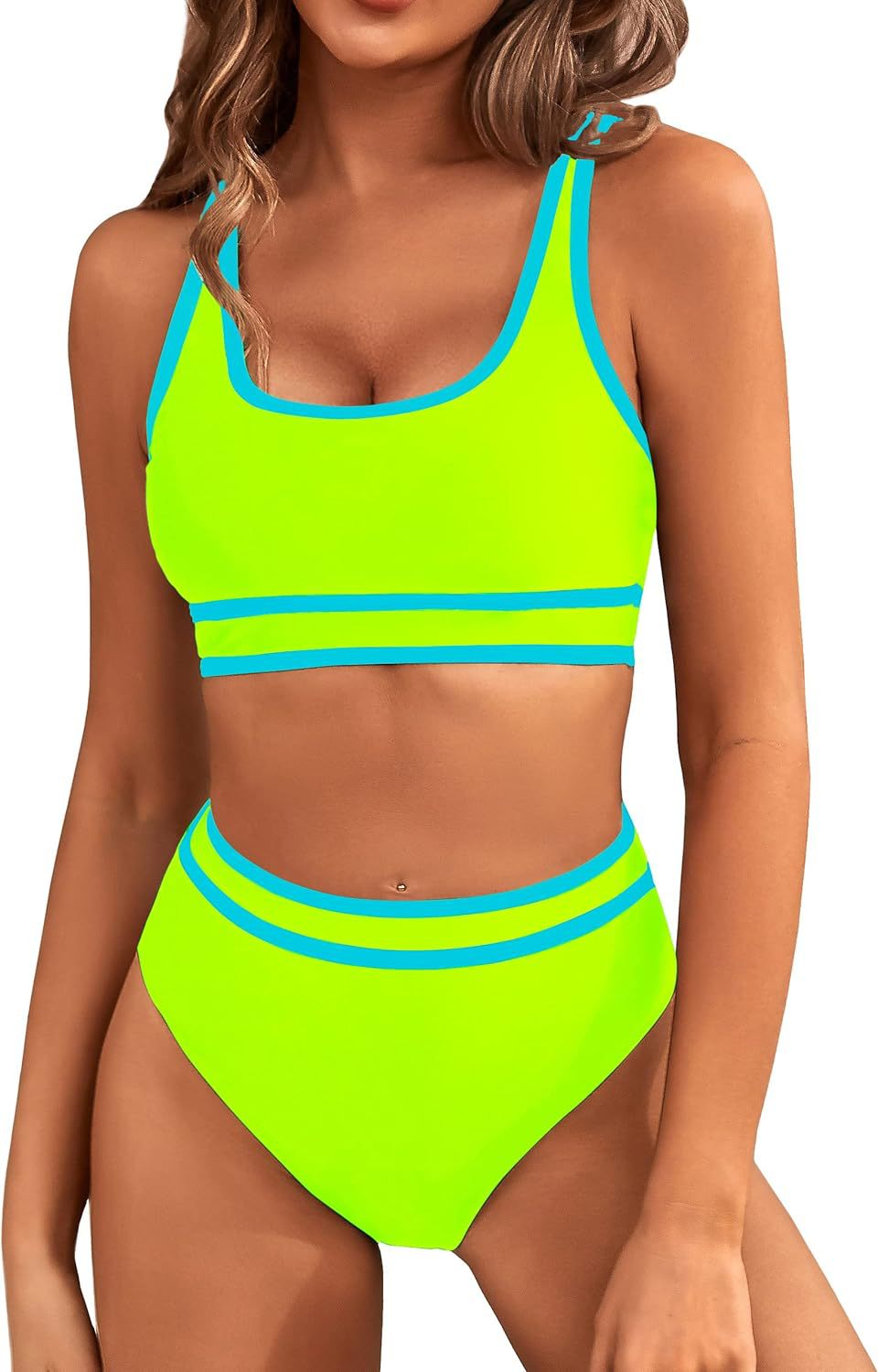 Damen Sportliches Bikini-Set mit breiten Trägern und hohem Schnitt WW