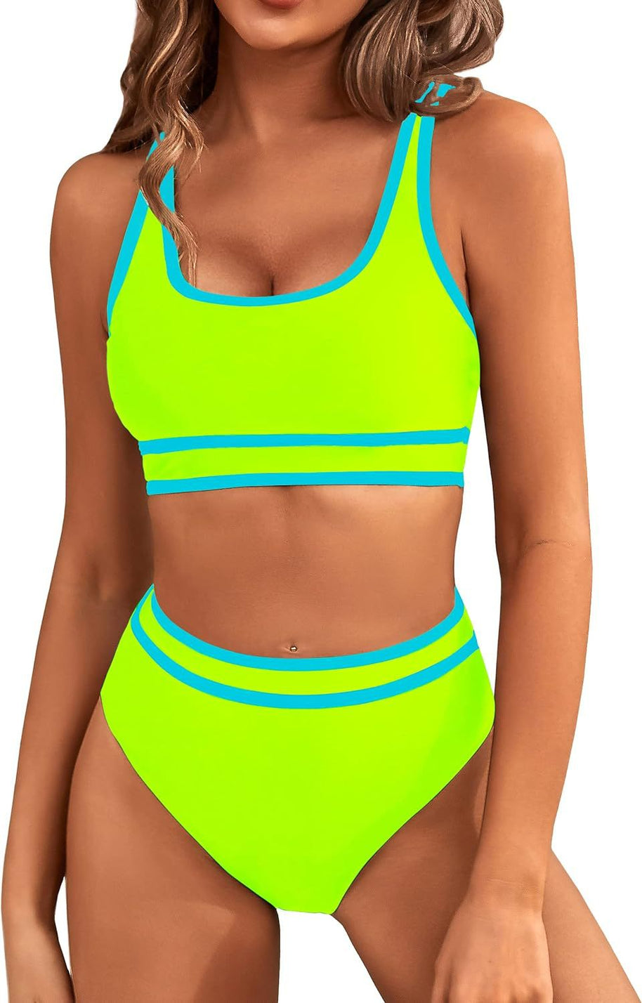 Damen Sportliches Bikini-Set mit breiten Trägern und hohem Schnitt WW