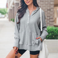 Damen Kapuzenpullover mit Knopfleiste und praktischen Taschen WW