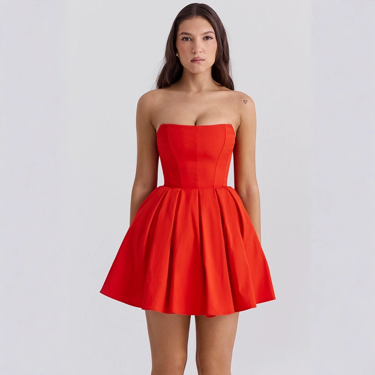 Damen Baumwoll-Wickelkleid mit schulterfreiem Design WW