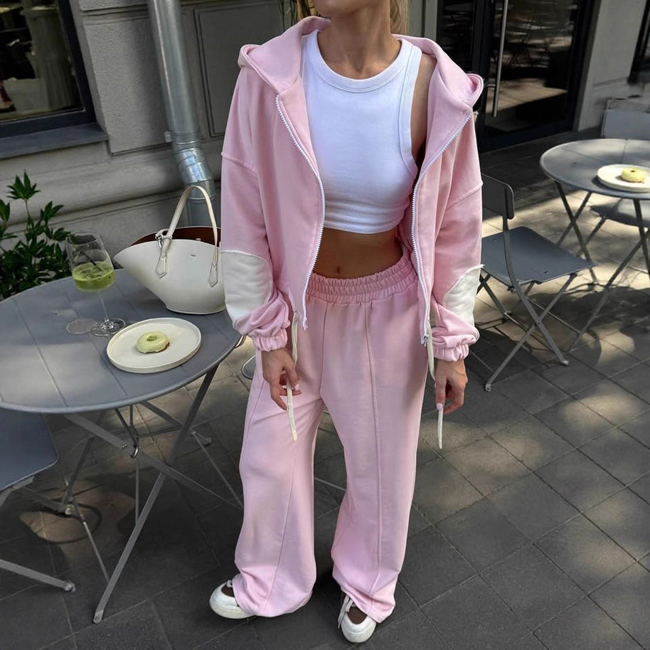 Damen sportliches Set mit cropped Oberteil und weitem Hosen WW