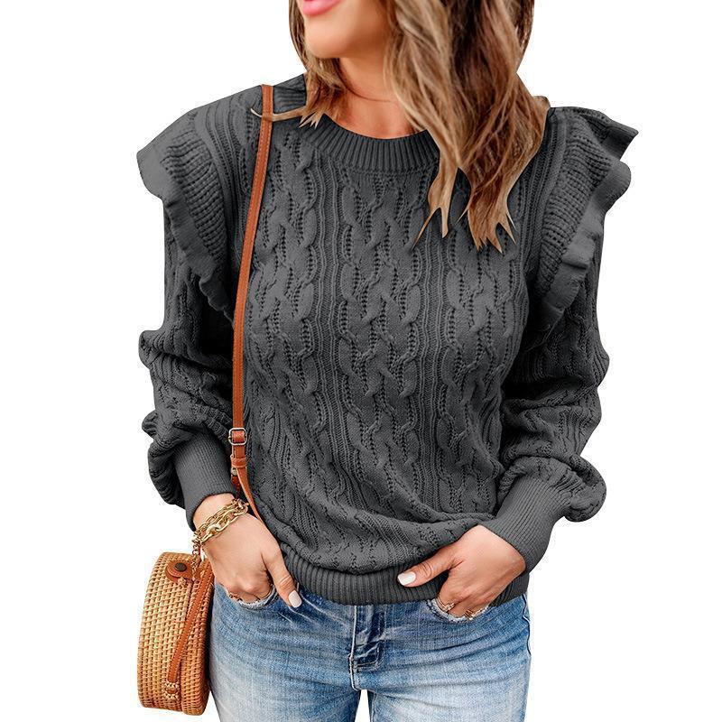 Damen Strickpullover mit Rüschendetails und strukturiertem Design WW