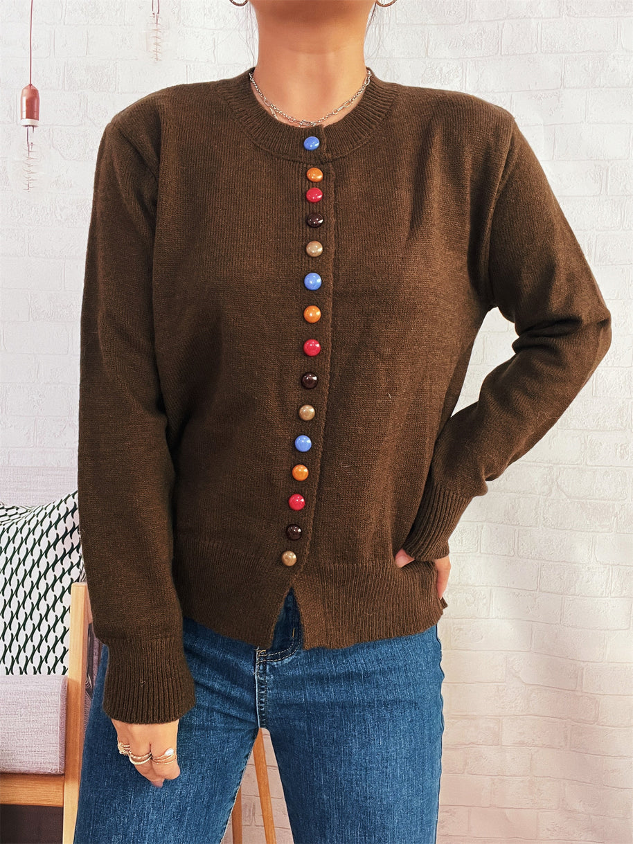 Damen stilvolle Strickjacke mit bunten Knöpfen WW