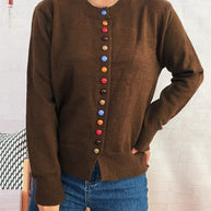 Damen stilvolle Strickjacke mit bunten Knöpfen WW